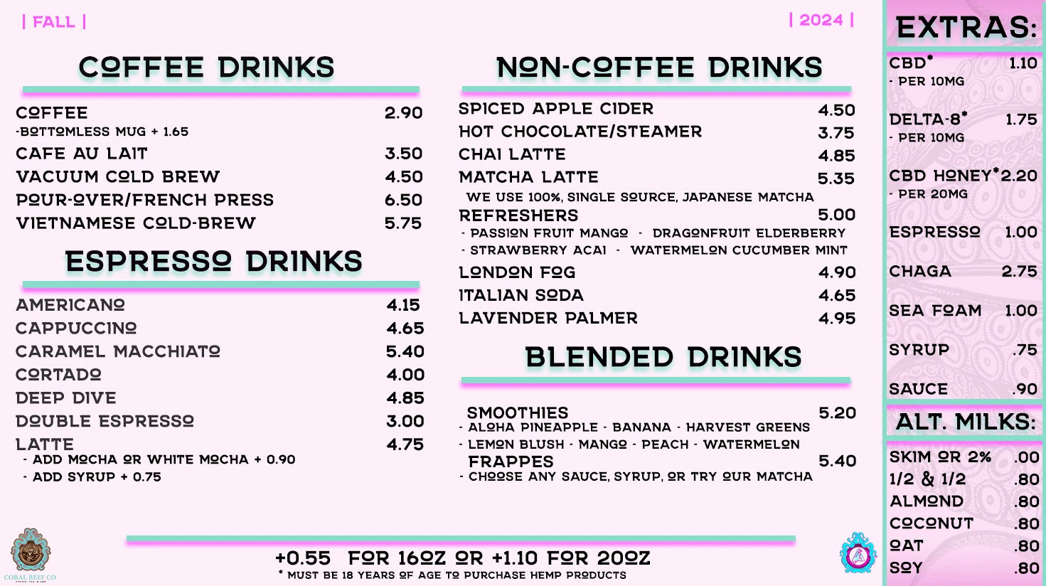 Coral Reef Coffee Main Menu - Fall