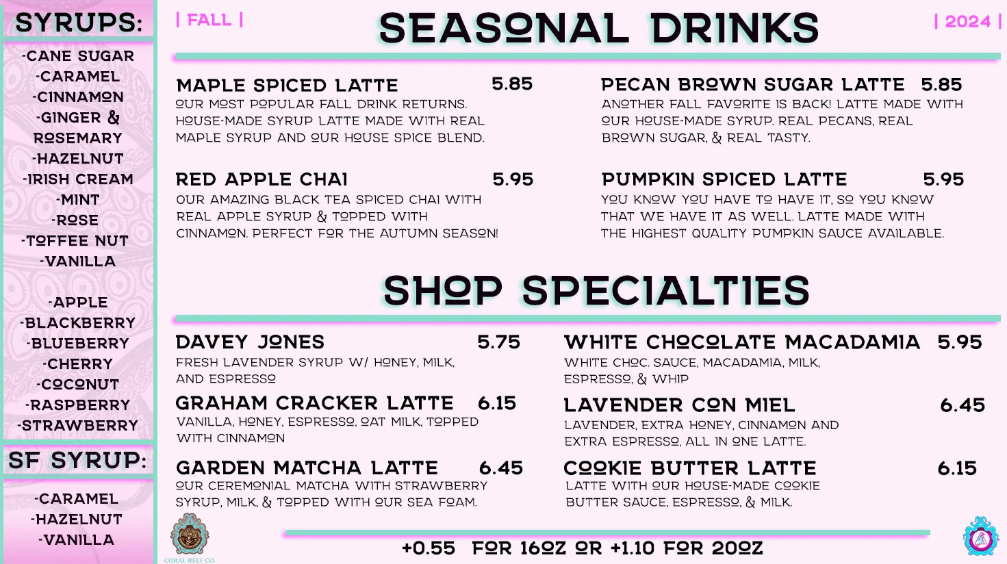 Coral Reef Coffee Seasonal Menu - Fall